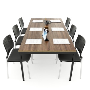 Contemporary Design 200x100cm Meeting <b>Table</b> with <b>Adjustable</b> Sleek HBSL023 <b>Legs</b> Plywood and Melamine Wood Office Furniture - Product Image 3