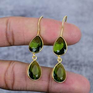 925 Sterling Silver Gold-Plated <b>Earrings</b> <b>Peridot</b> Pear Shape Gemstone Trendy Wire Design for Wedding Parties Bridesmaids Women's - Product Image 2