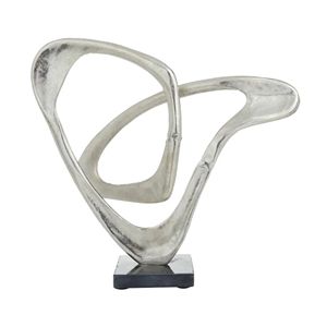 Escultura de plata decorativa abstracta con lazo de metal personalizado Artificial de aluminio artístico con base negra a precio barato al por mayor - Product Image 1