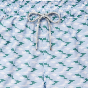 Shorts de bain recyclés pour hommes, motif tropical abstrait vert, séchage rapide, avec cordon de serrage à la taille élastique - Product Image 3