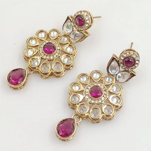 À la mode dernière fleur élégante Designer pierre & Kundan ensemble de boucles d'oreilles indien haute plaqué or bijoux Kundan boucle d'oreille ensemble femmes - Product Image 1