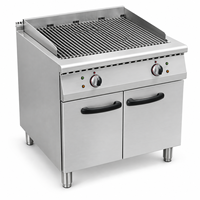 Grill au gaz commercial en acier inoxydable avec armoire, plaque de cuisson en pierre de lave pour restaurant et snack-bar