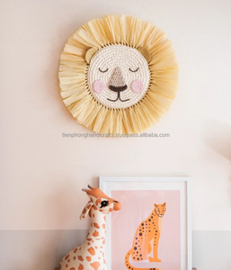 หญ้าทะเลสีบลอนด์สิงโตแขวนผนังสำหรับตกแต่งบ้านของเล่นเด็ก | หัวสิงโตโครเชต์ Boho ตกแต่งสถานรับเลี้ยงเด็กสินค้าใหม่ - Product Image 1