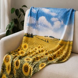 Custom Printed <b>Throw</b> Blanket Personalized Sunflower Field Landscape Gift Sublimation Flannel Fleece Polyester - Product Image 1