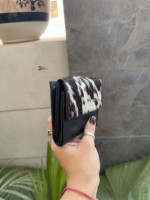 Portefeuille-pochette unisexe en cuir de vachette véritable avec protection RFID, porte-cartes multiples, fermeture à bouton-pression, motif bonbon court