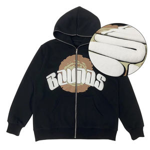 Sudadera con capucha informal de gran tamaño de alta calidad, cremallera completa, algodón orgánico, forro polar francés, logotipo personalizado, decoración de diamantes de imitación para ropa de calle de invierno - Product Image 1