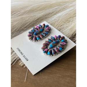 Pink Mohave Turquoise <b>Sterling</b> <b>Silver</b> Post Cluster <b>Stud</b> <b>Earrings</b> - Product Image 5