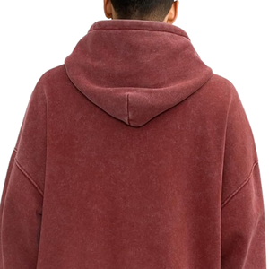 เสื้อฮู้ดดี้สีแดงอมน้ำตาลฟอกสีสไตล์วินเทจ ทรงโอเวอร์ไซส์ ผ้าฟลีซนุ่ม สตรีทแวร์ เสื้อกันหนาวแฟชั่นฤดูหนาว สำหรับผู้ชายและผู้หญิง - Product Image 4