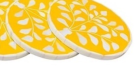 Handcrafted Bone Inlay <b>Table</b> Walnut <b>Coasters</b> with Rajasthani Atwork Yellow Background <b>Coasters</b> in Floral Pattern for Kitchen - Product Image 4