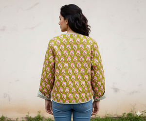 Chaqueta Estilo Bohemio Reversible Unisex, Chaqueta Acolchada Hecha a Mano con Algodón Indio, Abrigo de Invierno y Primavera, Estampado Otoñal - Product Image 2