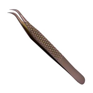 Pinzas de extensión de pestañas de oro rosa de acero inoxidable de alta calidad, pinzas de precisión para pestañas, punta de fibra puntiaguda para aplicación de pestañas - Product Image 2