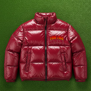 Veste d'hiver matelassée rouge brillante pour homme, col montant, fermeture éclair, imperméable, respirante, en coton chaud, vente en gros OEM unisexe - Product Image 1