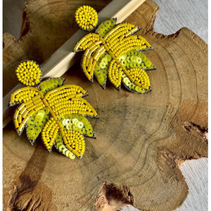 Pendientes de Hoja con Cuentas de Arroz Tejidas a Mano, Estilo Europeo Americano, Bohemios, Exagerados, Accesorios de Oreja con Cuentas para Mujer - Product Image 3