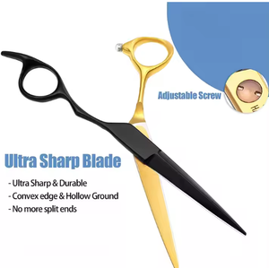 กรรไกรตัดผมเหล็กเยอรมันสีดำเคลือบทองใบมีดคมพร้อมที่วางนิ้วสำหรับร้านเสริมสวย - Product Image 5