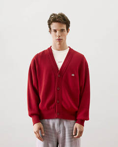 เสื้อคาร์ดิแกนผู้ชายคุณภาพสูง ผ้าฝ้ายถัก 100% สไตล์ลำลอง แขนยาว คอวี ทรงหลวม ปักโลโก้ส่วนตัวได้ สีพื้น - Product Image 1