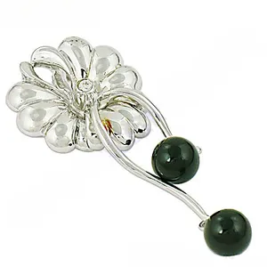Broche en argent plaqué or pour femme avec onyx noir et pierres de diamant pour mariage, fiançailles ou fête, bijou en perles - Product Image 3