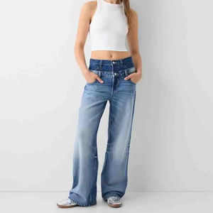 Jeans de mezclilla de pierna recta para mujer, de cintura media, transpirables, de encaje, de alta calidad, casuales, con lavado de color, pantalones de longitud completa 2026 - Product Image 5
