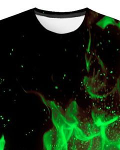Camiseta Personalizada para Hombre con Estampado Gráfico de Llamas Negras y Verdes, Estilo Urbano, Algodón, Manga Corta, Casual, Holgada, Efecto Fuego, Moda - Product Image 4