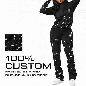 Chándales desgastados de lana de algodón transpirable de alta calidad para hombres y mujeres, ropa informal con estampado de soplo personalizado, conjunto de pantalones de chándal con capucha - Product Image 2