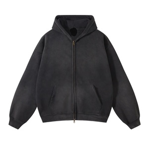 Nuevas llegadas Zip Up Sudadera Heavyweight Oversize Crop Boxy Double Zipped Sun Faded Vintage Stone Acid Wash Hoodie Hombres - Product Image 1