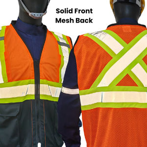 Gilet de sécurité respirant en polyester ignifuge de classe 2 à dos en X ANSI/canadien, réfléchissant bicolore avec fermeture éclair personnalisée - Product Image 3