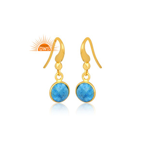 Meilleure vente Boucle d'oreille en argent sterling plaqué or 18 carats avec pierre de culture turquoise naturelle Bijoux personnalisés pour femmes Cadeau Fo - Product Image 1