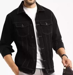 High Quality Luxury Streetwear <b>Punk</b> Denim Custom Logo 100% Cotton Black Zip Winter Thin Reversible Breathable <b>Jacket</b> Men - Product Image 1