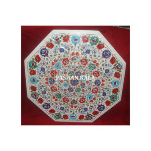 รูปร่างแปดเหลี่ยมที่สวยงาม Pietra Dura ขัดหินอ่อนสีขาวฝังบนโต๊ะสำหรับตกแต่งบ้านและการใช้อื่น - Product Image 1