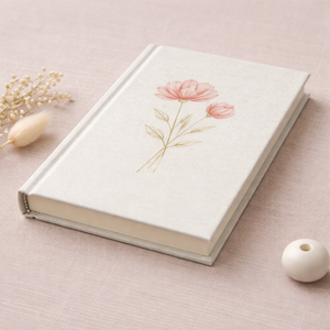 Diario LABON con Copertina Rigida in Lino Bianco, Quaderno Minimalista con Motivi Floreali, Linee Dorate, per Appunti, Journaling, Schizzi, Regalo - Product Image 4