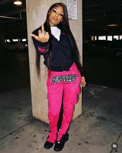 Trajes de chándal 2 piezas Trajes de jogging Zip up Puff Print Algodón Lavado ácido Chándal Cargo Flare Pantalones de chándal y Sudadera con capucha Jogger Set - Product Image 5