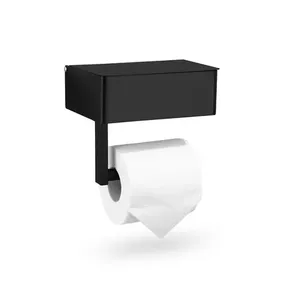 Portarrollos de Papel Higiénico de Metal y Madera, Montado en la Pared, con Recubrimiento Negro, Resistente, para Baños de Hogar y Hotel, Sin Electricidad - Product Image 2