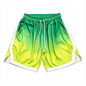 <b>Men's</b> <b>Green</b> Yellow Sport <b>Shorts</b> With Drawstring Waist Quick Dry Fabric - Product Image 1