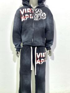 ชุดออกกำลังกายผ้าฝ้ายมีฮู้ดไซส์ใหญ่พิเศษชุดวอร์มฟอกสีกรดชุดออกกำลังกายเล่นกีฬา100% โลโก้ได้ตามต้องการ - Product Image 4