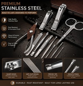 TEEJAY Kit de soin des ongles professionnel en acier inoxydable 12 pièces, étui de voyage, coupe-ongles 3-en-1, manucure et pédicure luxueux et portable - Product Image 3