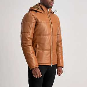 Chaqueta acolchada de cuero moderna para hombre, prendas de vestir exteriores de invierno cálidas acolchadas, ropa de calle de moda con sensación suave y cómoda - Product Image 4