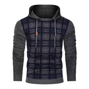 Pull-over de sport pour homme Haut respirant en tricot à capuche Décontracté Géométrique Plaid Design Athlétique Streetwear Style Capuche pour homme - Product Image 1