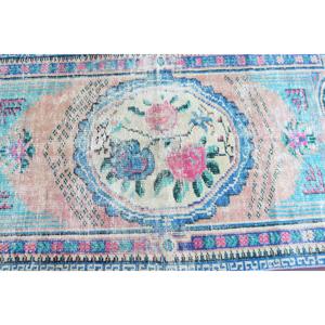 Alfombra Turca Vintage con Detalles en Azul Camuflaje, 2.9x5.3 pies, de Lana - Product Image 4