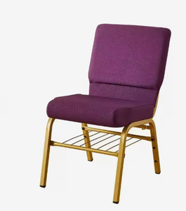 Silla de Iglesia de Tela Morada, Asientos Metálicos para Auditorio, Silla Apilable para Teatro, para Salón Escolar - Product Image 1