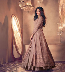 Robe Anarkali Kurti à la mode pour femmes indiennes costume de mariage Dupatta Maxi filet lourd broderie écologique événements de fête naturels - Product Image 1