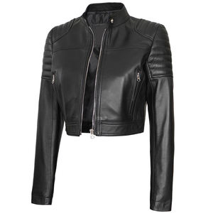 Nouveau Style Streetwear Logo personnalisé femmes haut court veste en cuir utilisation d'hiver fermeture éclair mode veste en cuir à vendre - Product Image 3