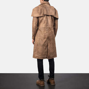 Classic <b>Brown</b> Sheepskin Notched Lapel Quilted Lining Open Front <b>Men's</b> <b>Overcoat</b> - Product Image 3