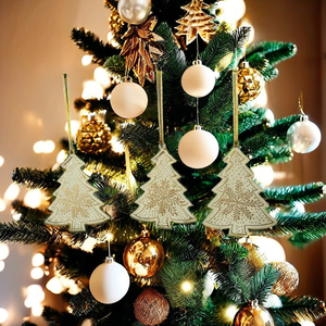 Bola de Navidad blanca y dorada de 8 cm y adornos de árbol Decoración de árbol colgante festiva para la temporada - Product Image 1
