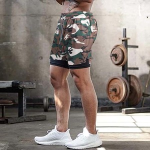 Short de jogging athlétique de fitness d'été pour hommes 100% coton Camo solide Compression évacuant la sueur 2-en-1 poche zippée arrière Streetwear - Product Image 2