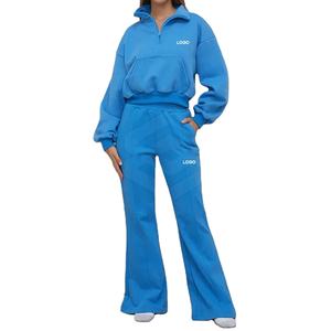 Ensemble de survêtement pour femmes avec fermeture éclair et pantalon à volants, ensemble 2 pièces, designs de survêtements de jogging pour femmes - Product Image 1