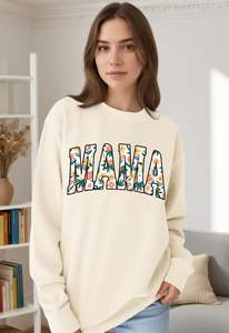 Sweat-shirt d'hiver pour femme Mama, col rond, manches longues, badge graphique brodé, 100% coton, personnalisable, cuir GK - Product Image 5