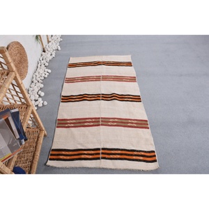 พรมวินเทจขนาดเล็ก 2.7x4.9 ฟุต ลายตารางสีเบจ พรมตุรกี - Product Image 1