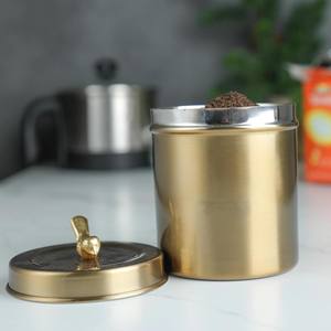 Brushed Gold Metal Storage Jar with Decorative Bird Lid Modern Luxe Home & Kitchen Container At Best Price - Product Image 5