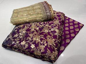 Ssumaira's Luxury Pure Jamawar Banarsi camisa pantalón listo para usar Dupatta 3 piezas cosido trajes de mujer ropa Formal - Product Image 5