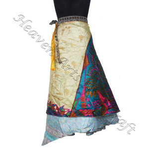 กระโปรงผ้าไหมส่าหรีแบบอินเดียใหม่กระโปรงห่อผ้าไหมพิมพ์ลายบล็อกด้วยมือ - Product Image 2