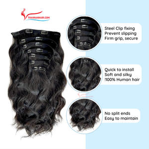 Extensión de Clip dibujado doble de fábrica 100% Clip de cabello humano crudo virgen natural en extensión de cabello - Product Image 3